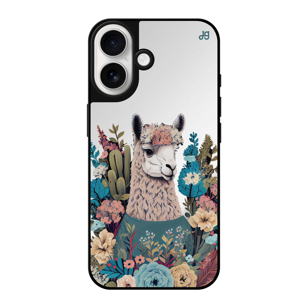 Reflective iPhone 16 Mirror Case –Lama in the garden Design
