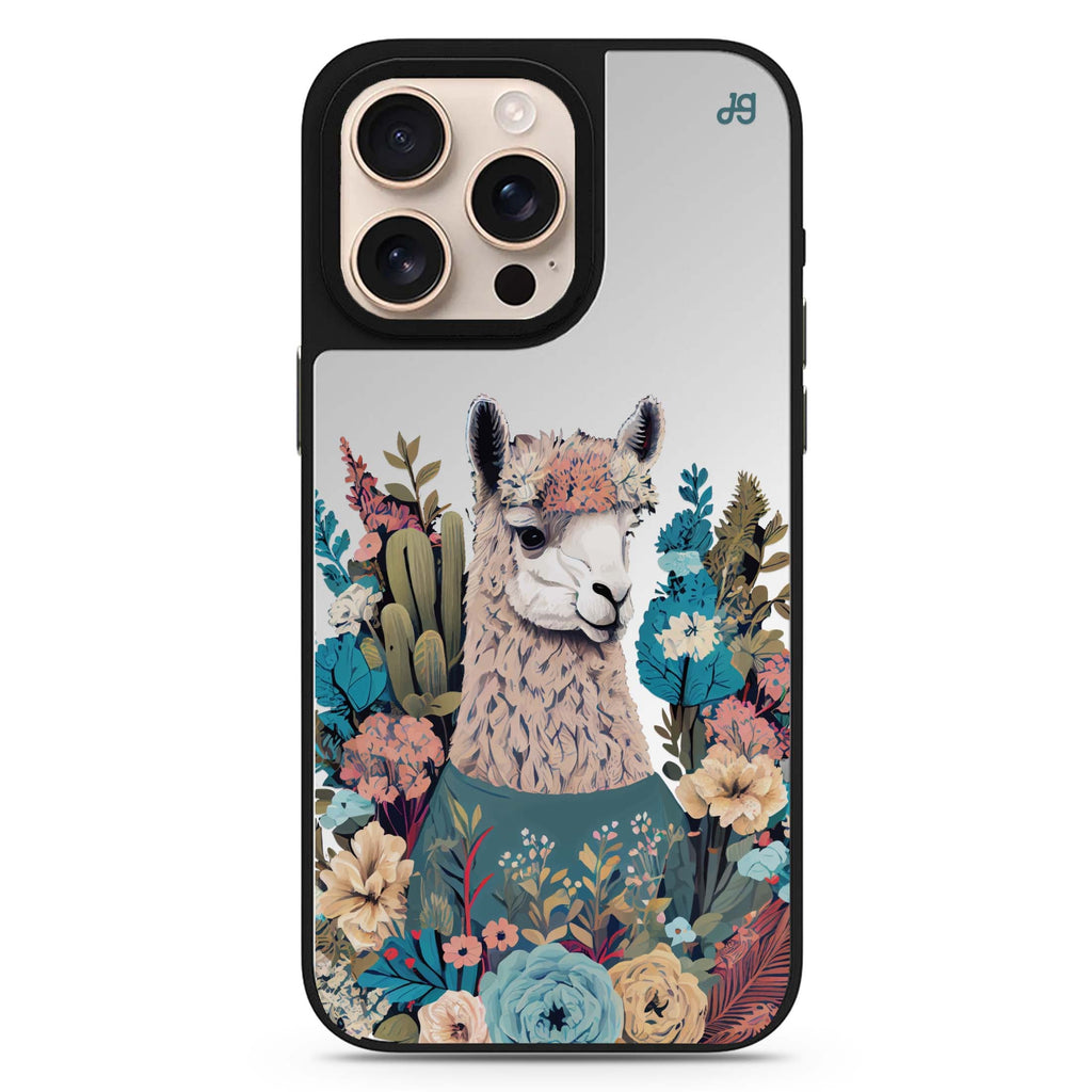 Lama in the Garden floral design iPhone 16/15/14 Pro Max & Pro mirror case