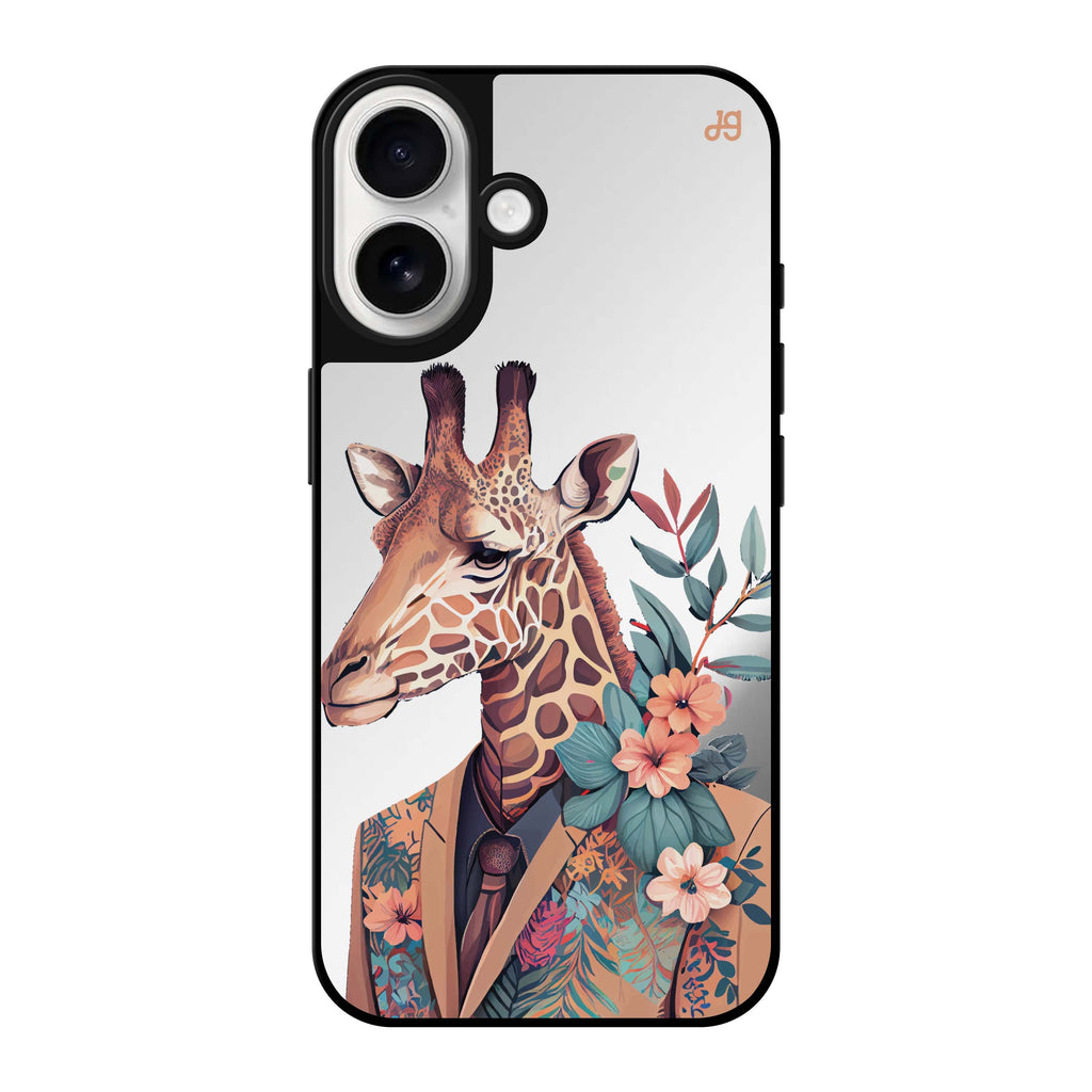 Reflective iPhone 16 Mirror Case –Giraffe & floral Design