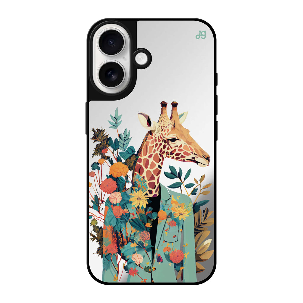 Reflective iPhone 16 Mirror Case –Giraffe & floral Design