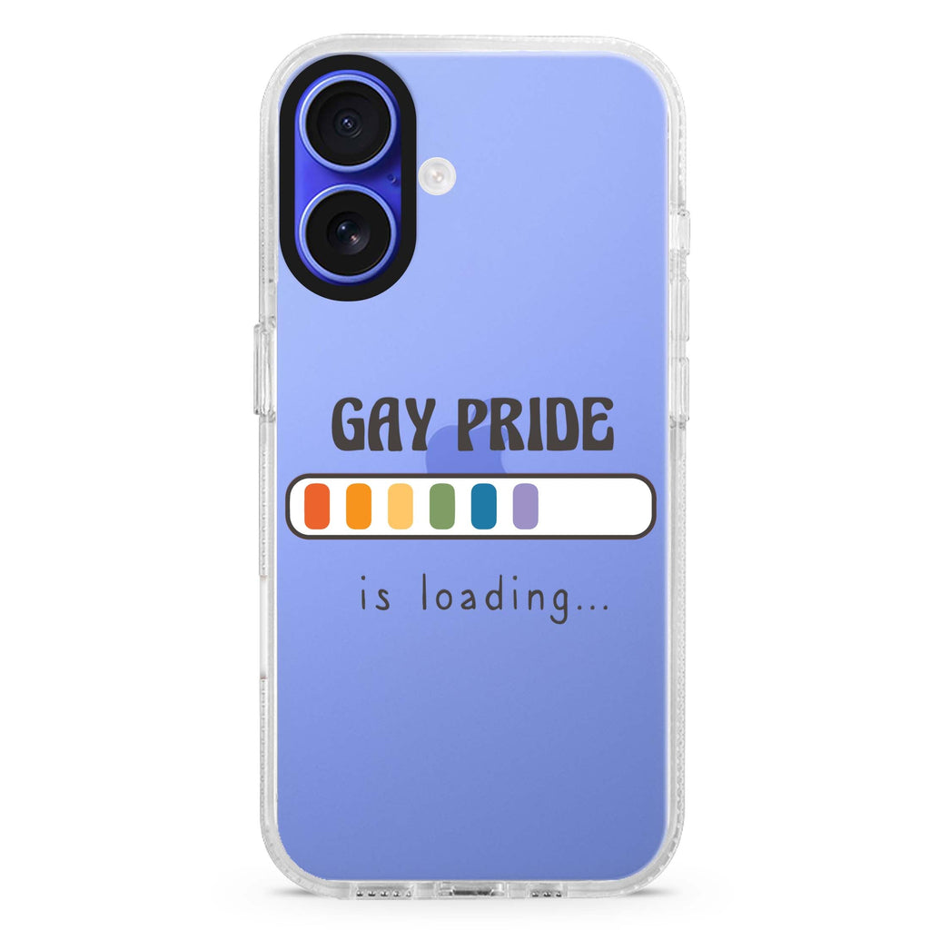 Gay Pride is loading iPhone 16 and 16 Plus ultra clear case, transparent graphic artwork, front product view
