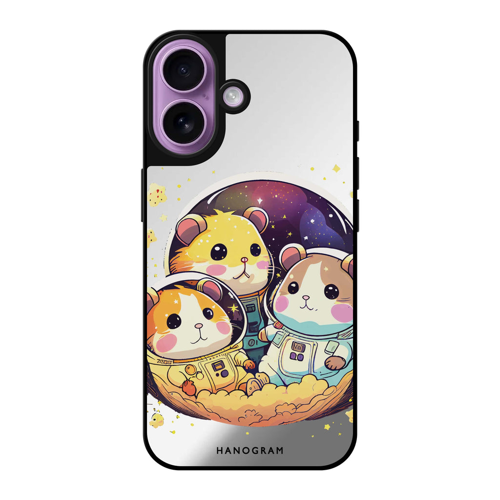 Reflective iPhone 16 Mirror Case –Cute space squirrels Design