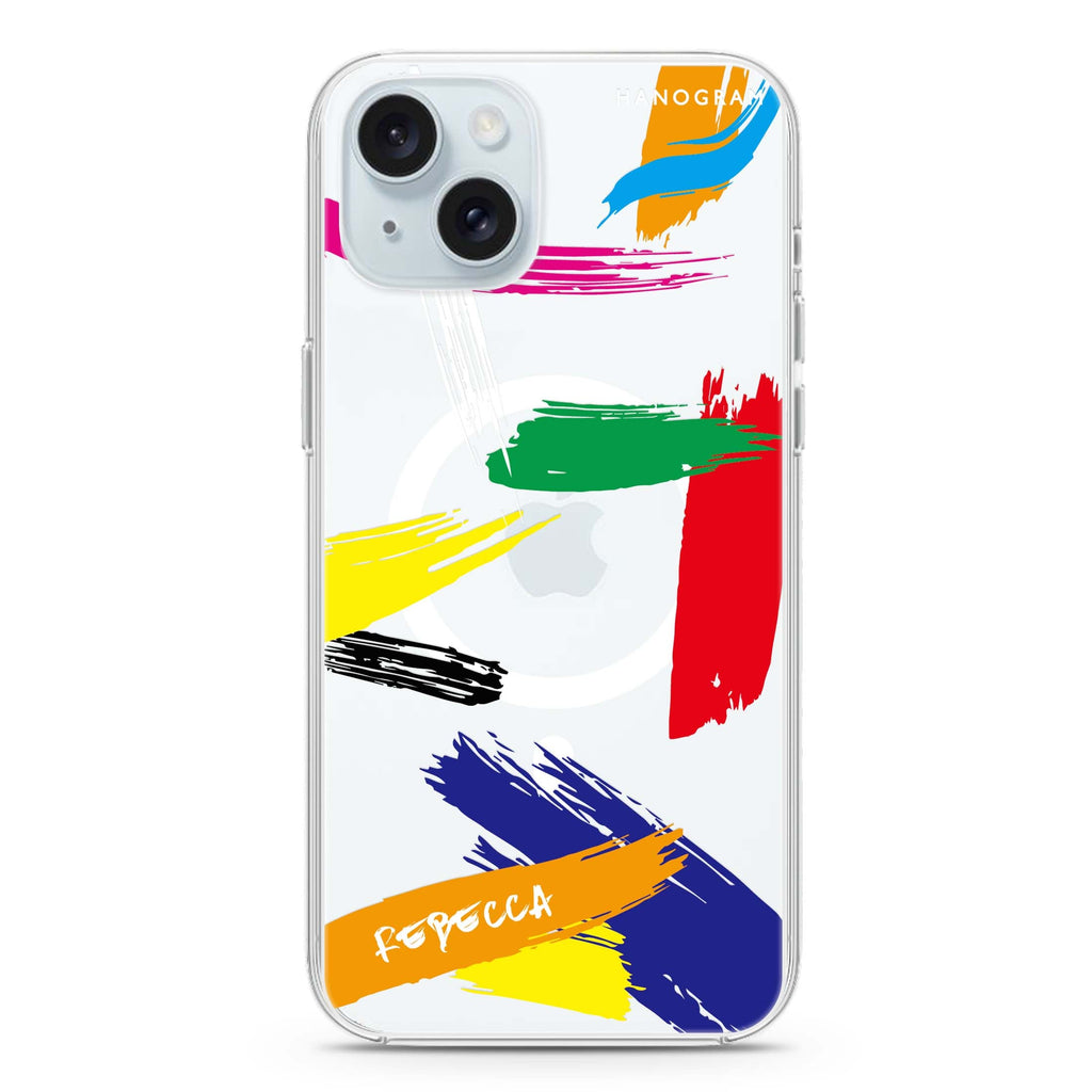 Brush Paint iPhone 15 Plus MagSafe Compatible Ultra Clear Case
