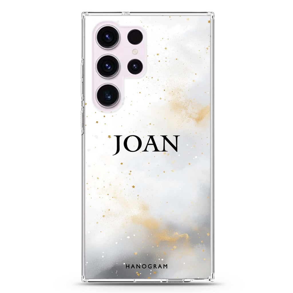 Starlight Haze personalized name Samsung Galaxy S26/S25/S24/S23/S22 Ultra ultra clear case, transparent design, main view