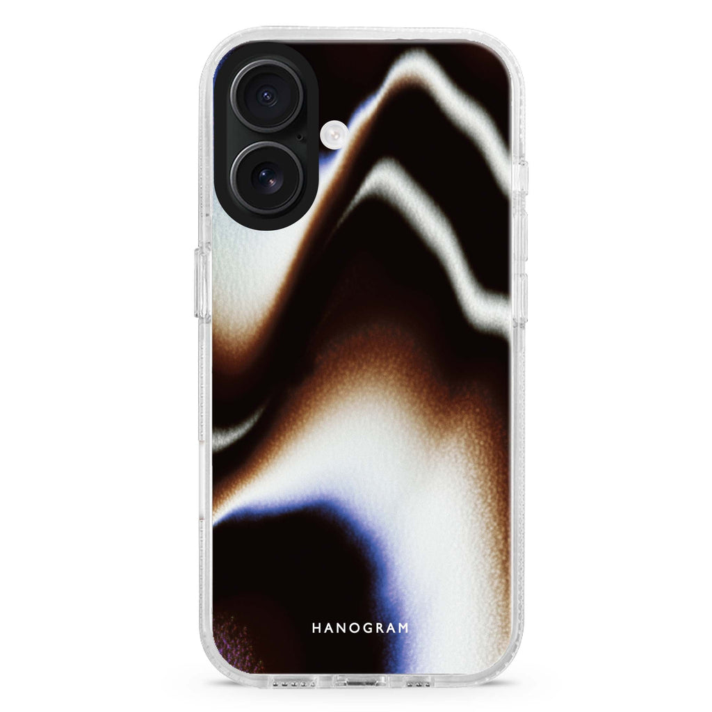 Cocoa Contrast iPhone 16 and 16 Plus ultra clear case, transparent graphic artwork, front product view