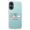 Transitioning iPhone 16 and 16 Plus ultra clear case, transparent graphic artwork, front product view