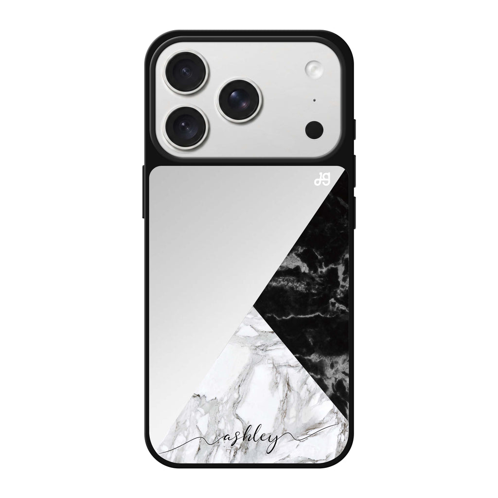 Black And White Marble #1 personalized name black marble iPhone 18 Pro Max mirror case