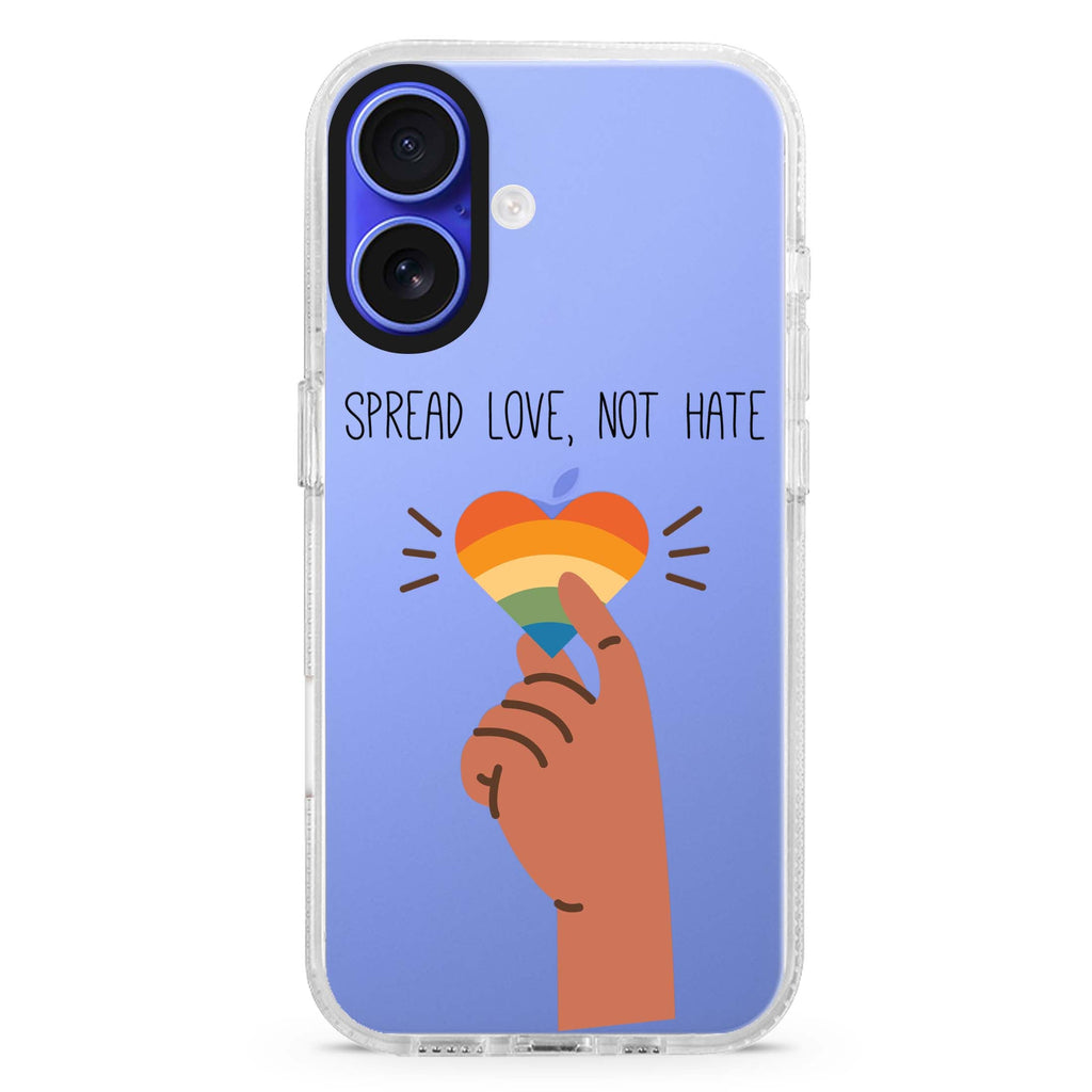 Spread Love iPhone 16 and 16 Plus ultra clear case, transparent romantic artwork, front product view