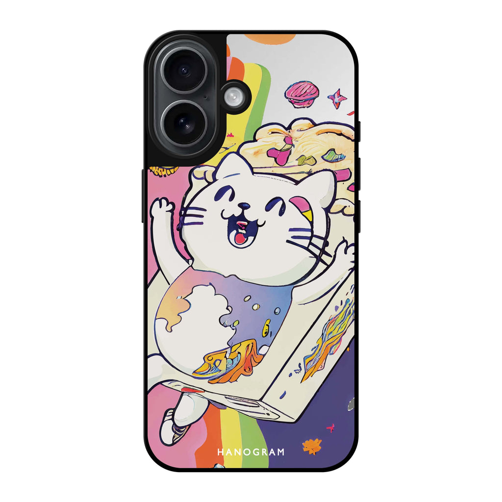 Reflective iPhone 16 Mirror Case –Rainbow Cat Design