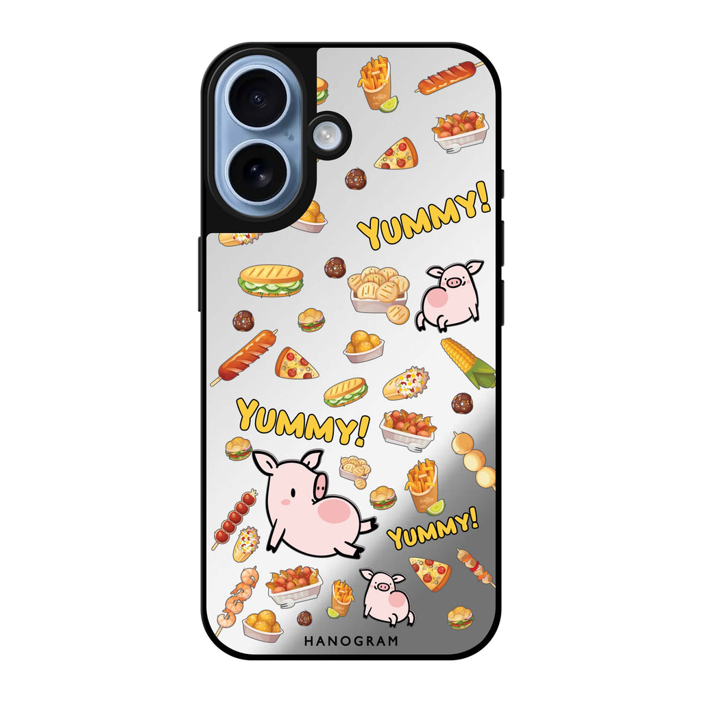 Reflective iPhone 16 Mirror Case –Yummy Piggy Design