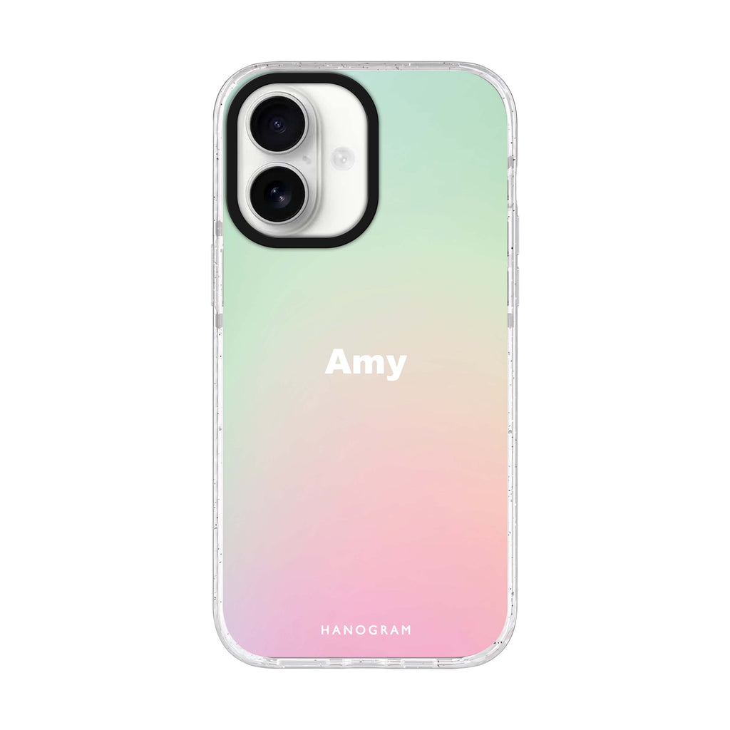 Dreamy Pastel personalized name iPhone 17 ultra clear MagSafe case, front product view