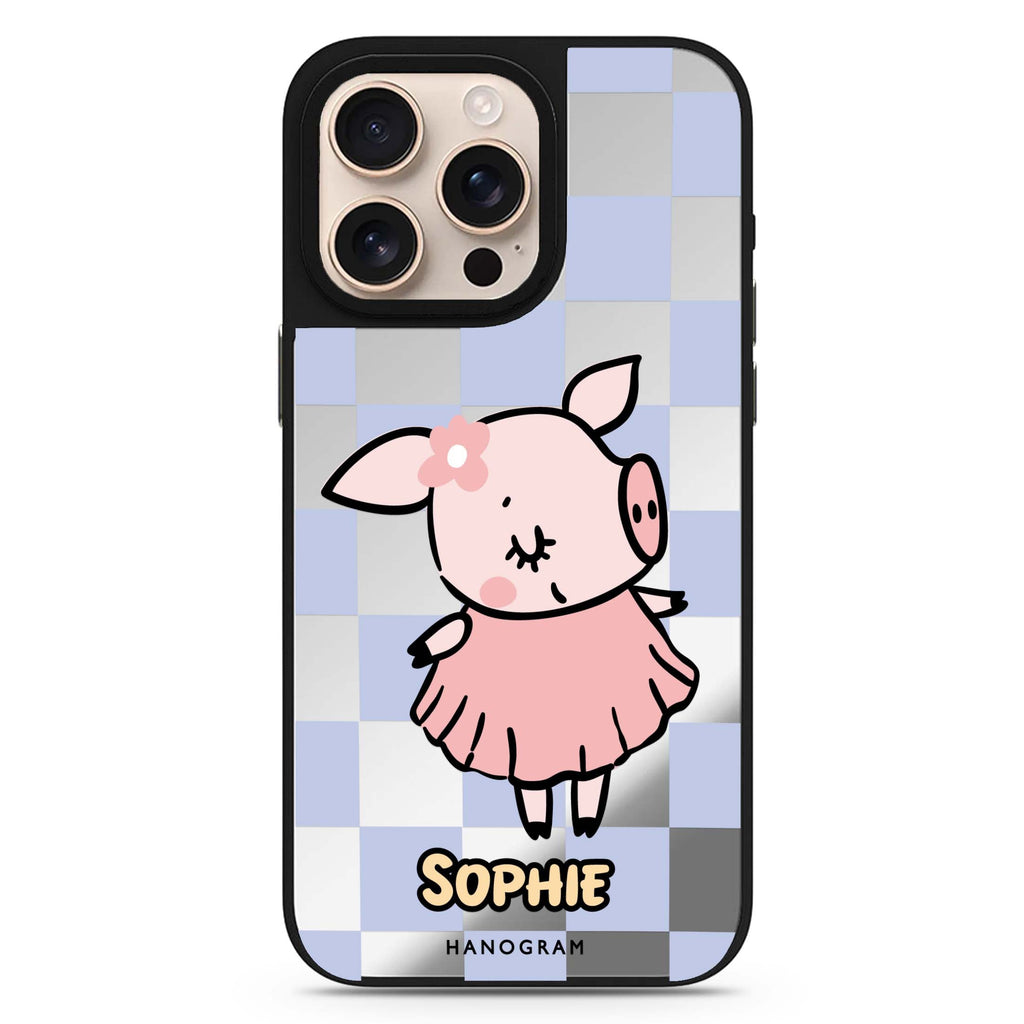 Pretty Pig personalized name animal design iPhone 16/15/14 Pro Max & Pro mirror case