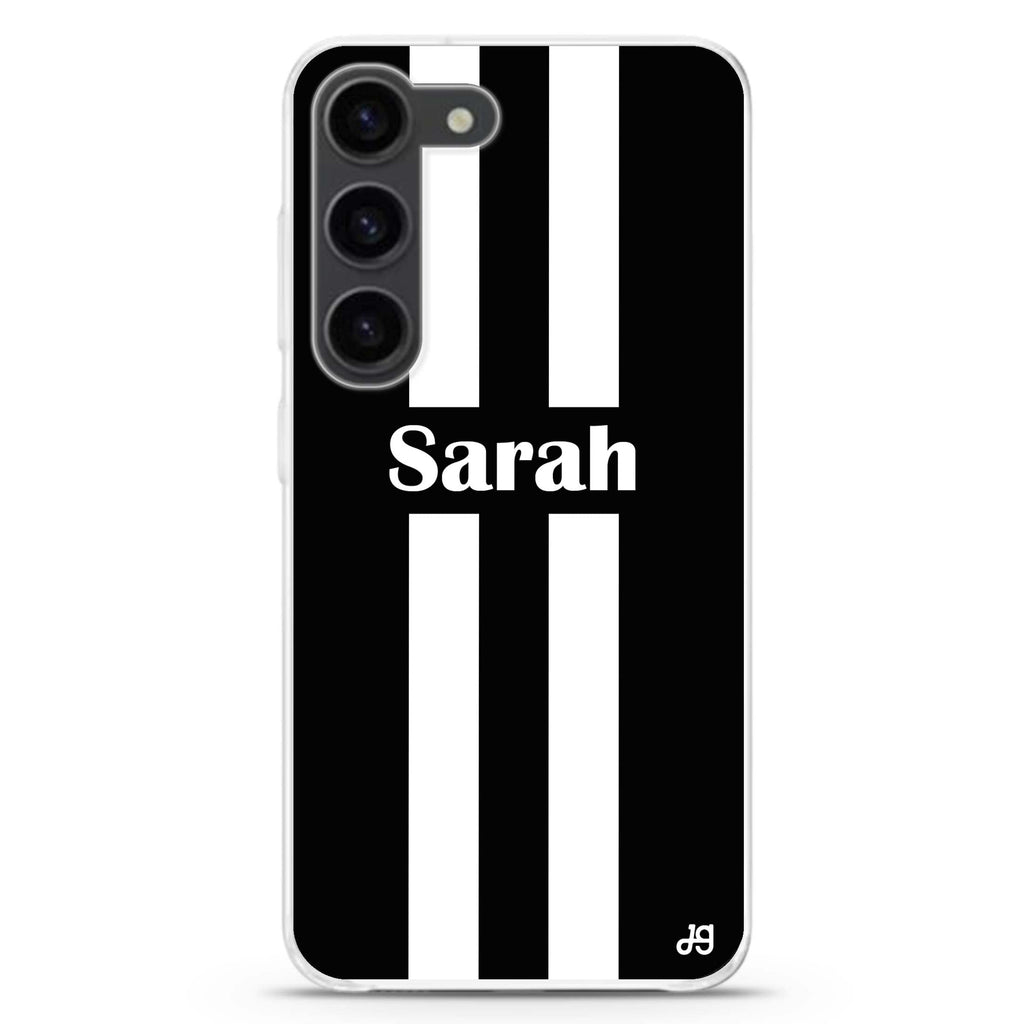 Black and white Stripes personalized ultra-clear case for Samsung Galaxy S23/S22, front view