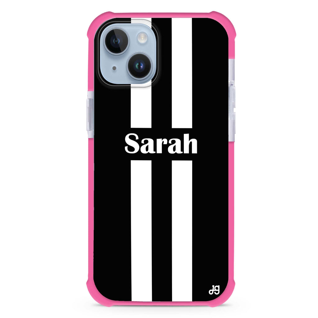 Black and white Stripes iPhone 15 Plus MagSafe Compatible Ultra Shockproof Case