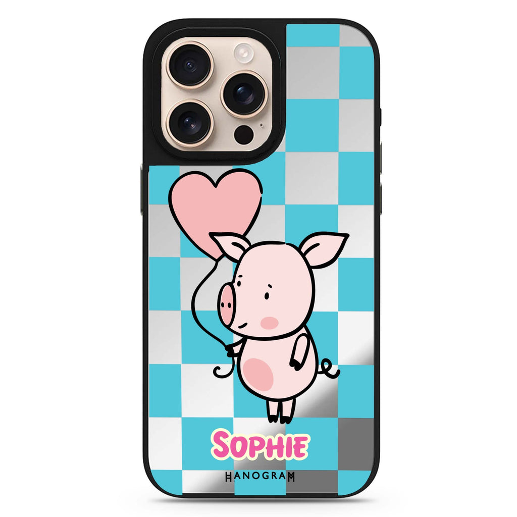 Sweet Pig personalized name animal design iPhone 16/15/14 Pro Max & Pro mirror case