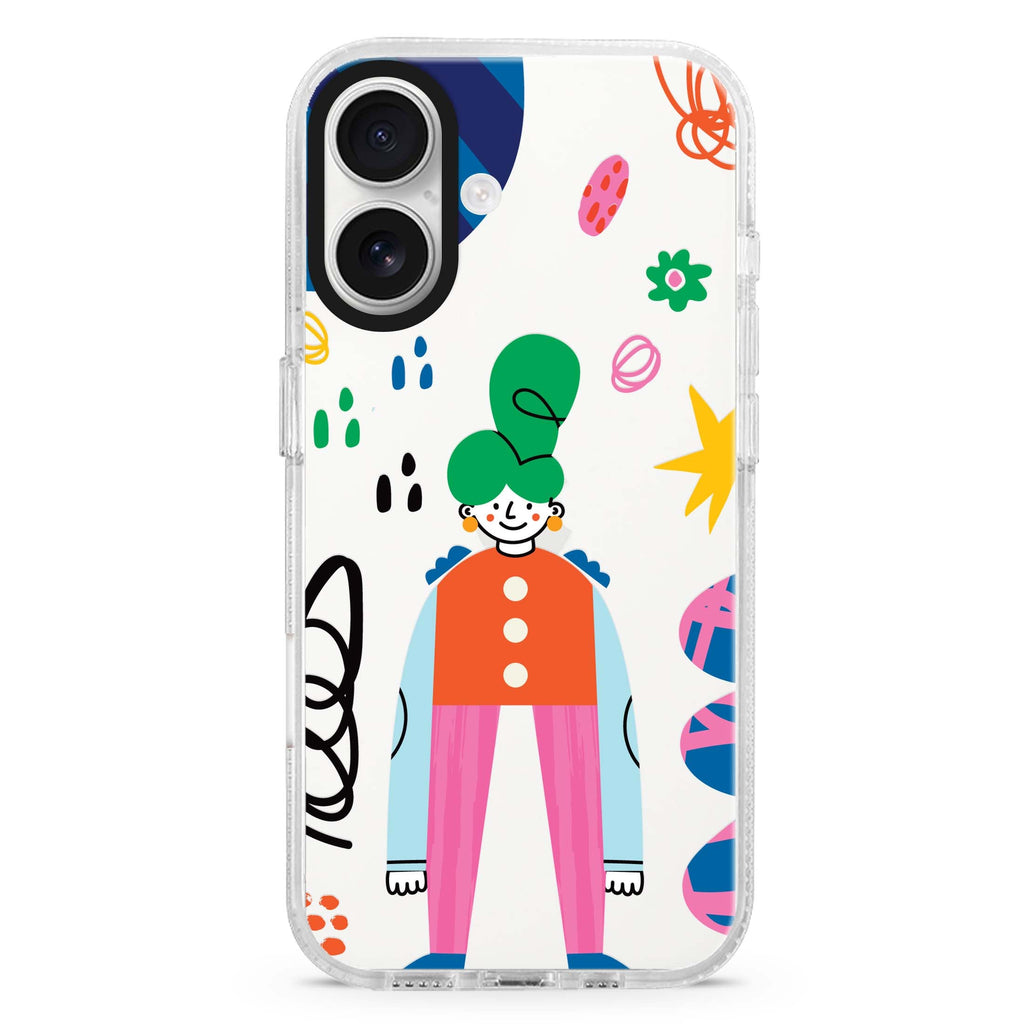 Abstract People Style 3 iPhone 16 and 16 Plus ultra clear case, transparent abstract pattern, front product view
