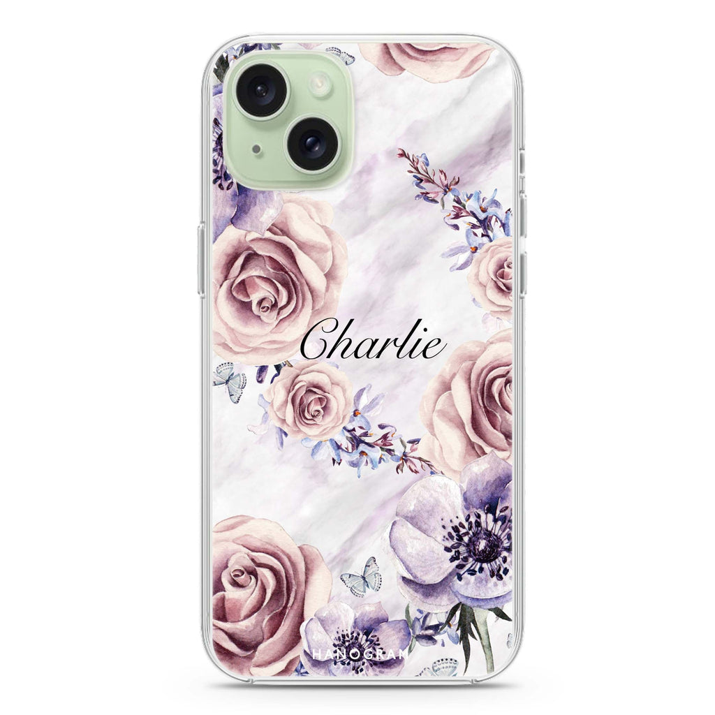 White Marble & Flower iPhone 15 Plus MagSafe Compatible Ultra Clear Case