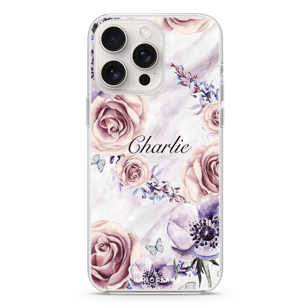 White Marble & Flower iPhone 15 Pro MagSafe Compatible Ultra Clear Case