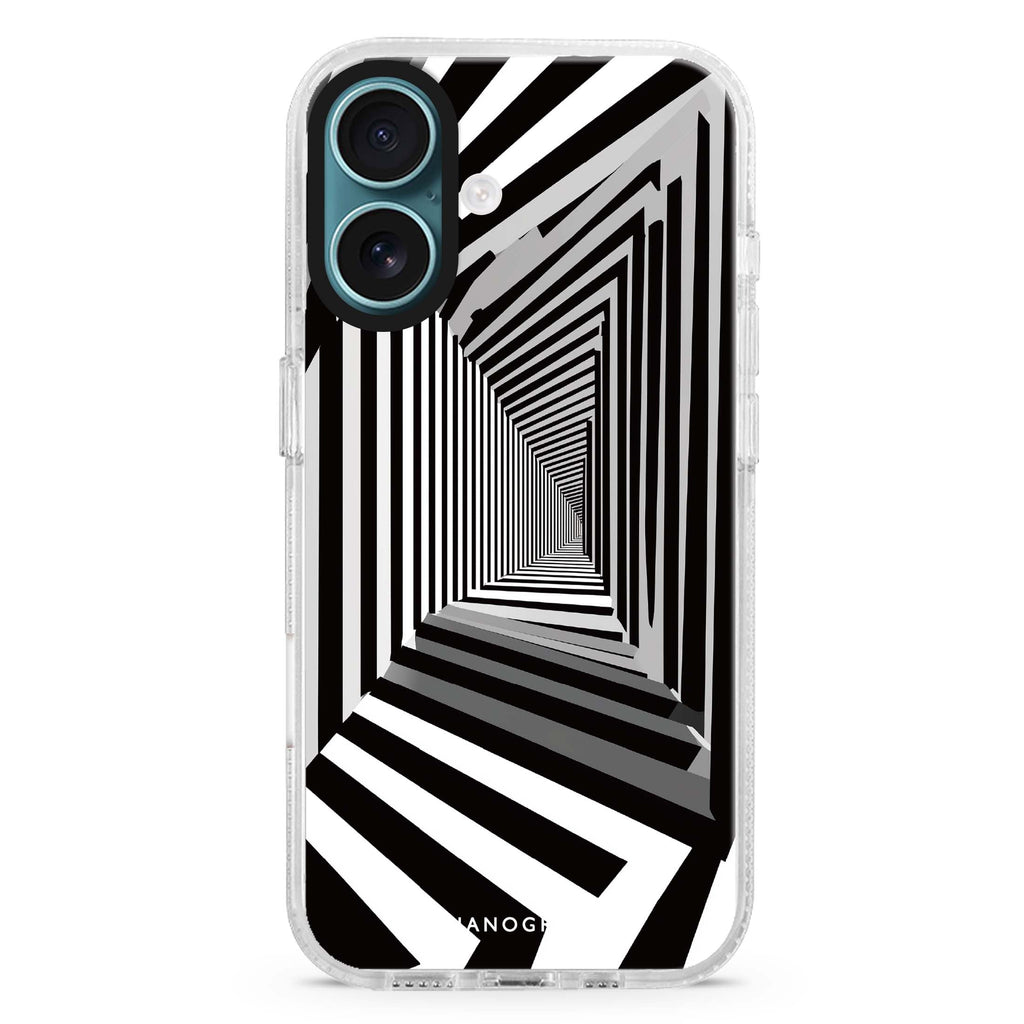 Warped Vision iPhone 16 and 16 Plus ultra clear case, transparent graphic artwork, front product view