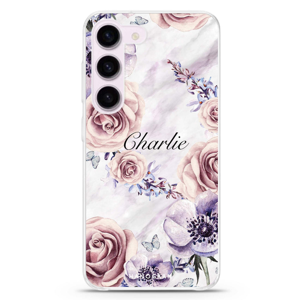 White Marble & Flower Samsung Galaxy S23 Plus Case - Personalized and Stylish Protection