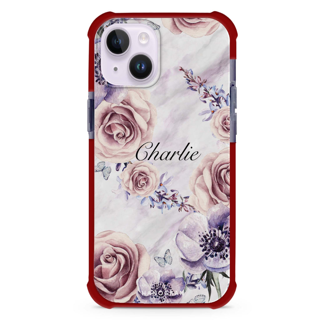 White Marble & Flower iPhone 15 Plus MagSafe Compatible Ultra Shockproof Case