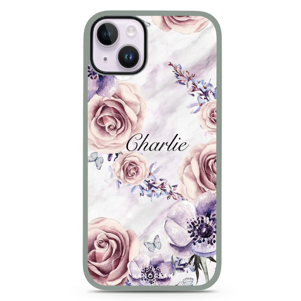 White Marble & Flower iPhone 15 Plus Impact Guard Bumper Case