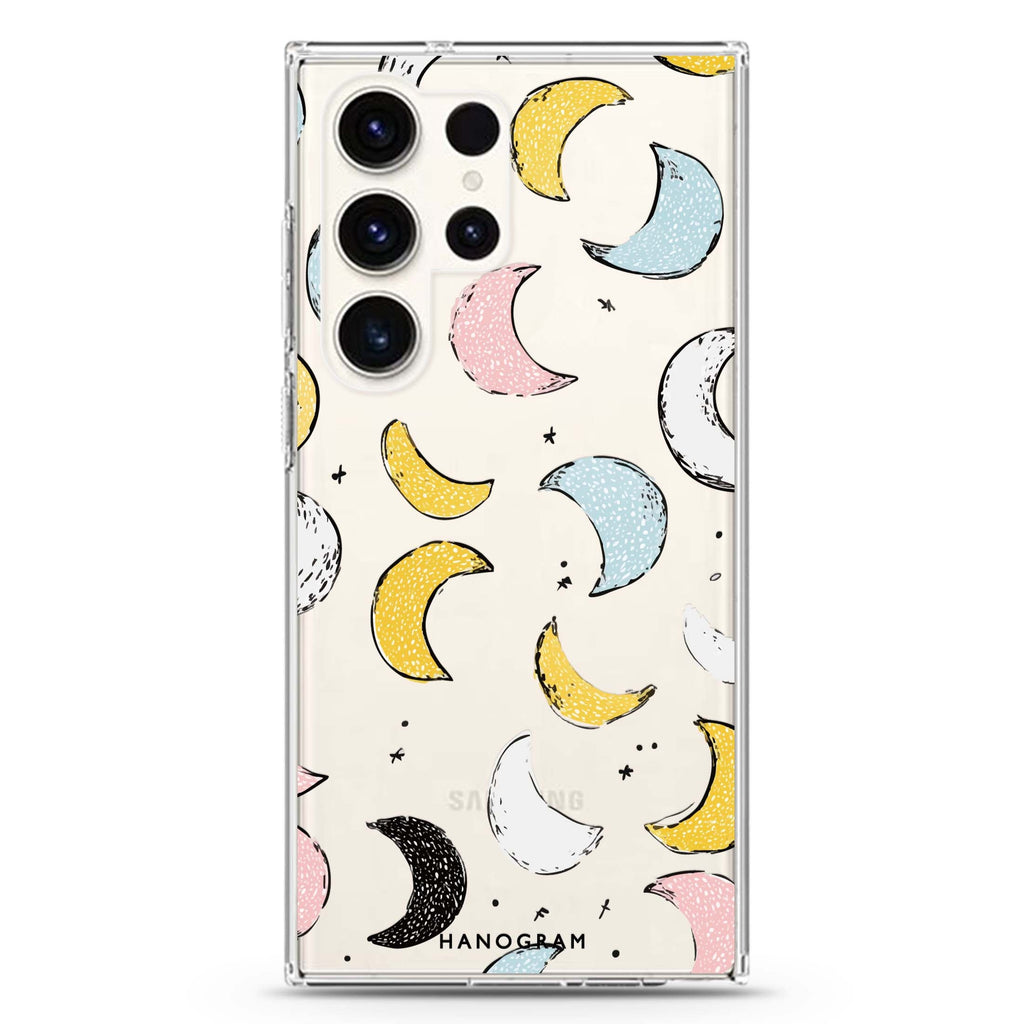 Dreamy Moon Doodles Samsung Galaxy S26/S25/S24/S23/S22 Ultra ultra clear case, transparent design, main view