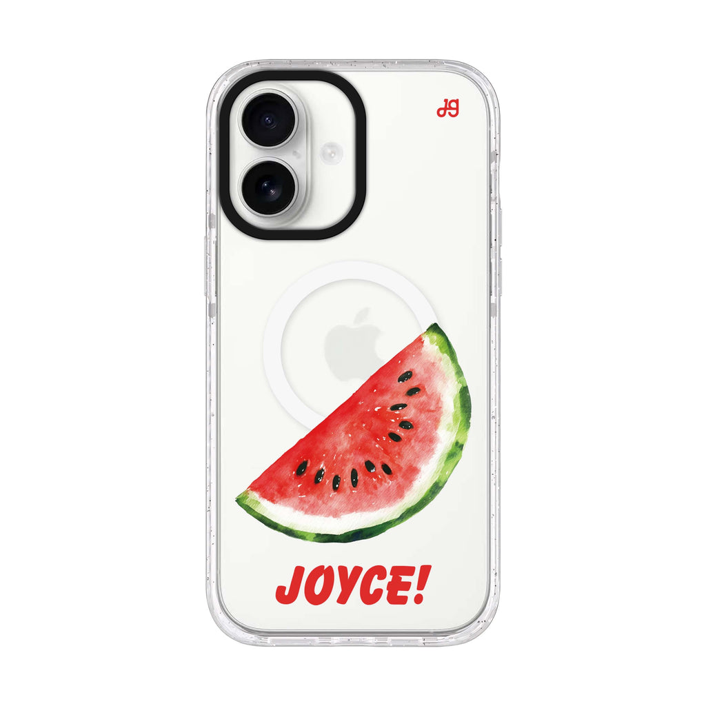 Melon Splash personalized name iPhone 17 ultra clear MagSafe case, front product view