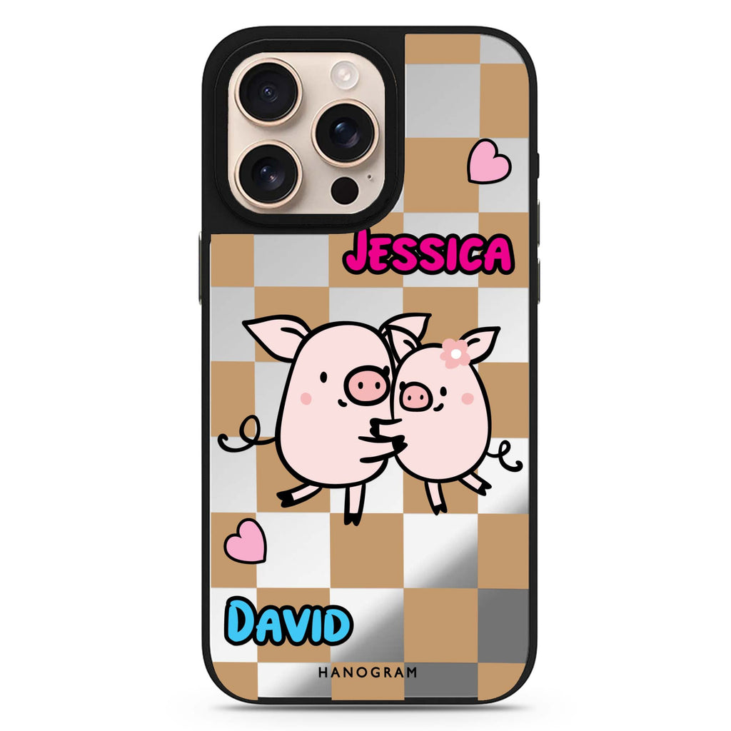 Love Pig personalized name animal design iPhone 16/15/14 Pro Max & Pro mirror case