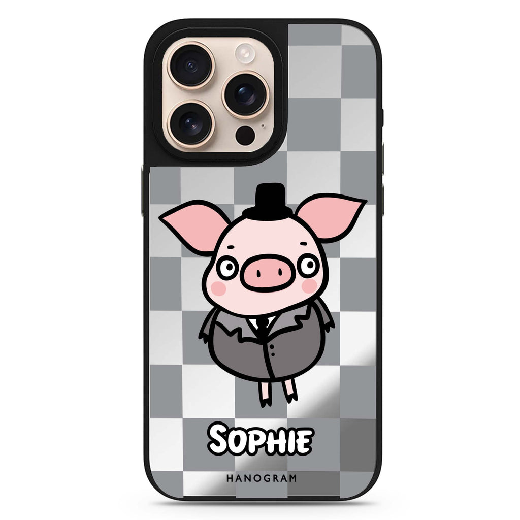Handsome Pig personalized name animal design iPhone 16/15/14 Pro Max & Pro mirror case