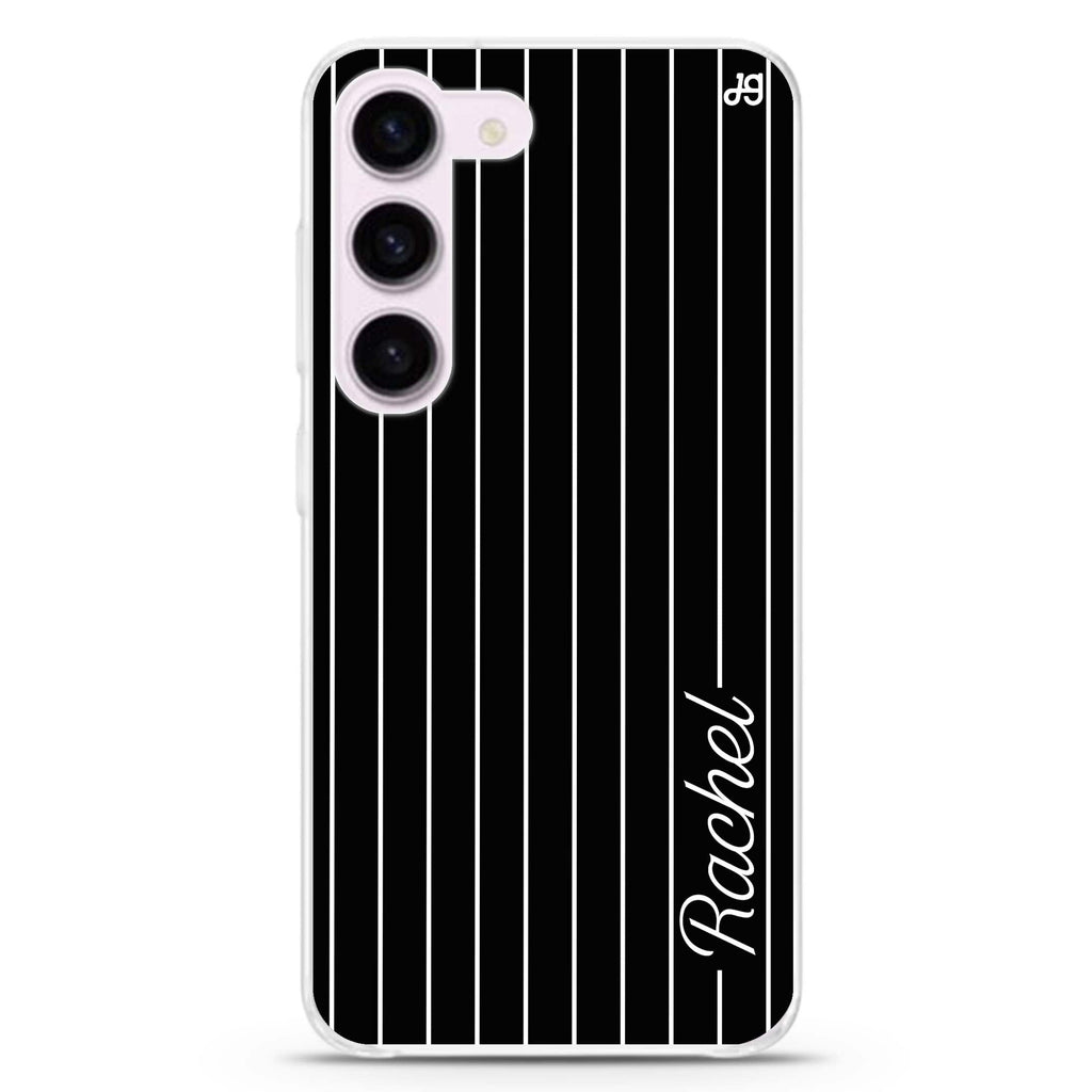 Stripes I personalized ultra-clear case for Samsung Galaxy S23/S22, front view