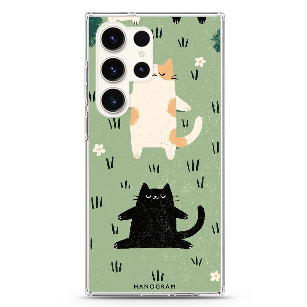 Two Cats Finding Balance Samsung Galaxy Ultra Clear Case — front view