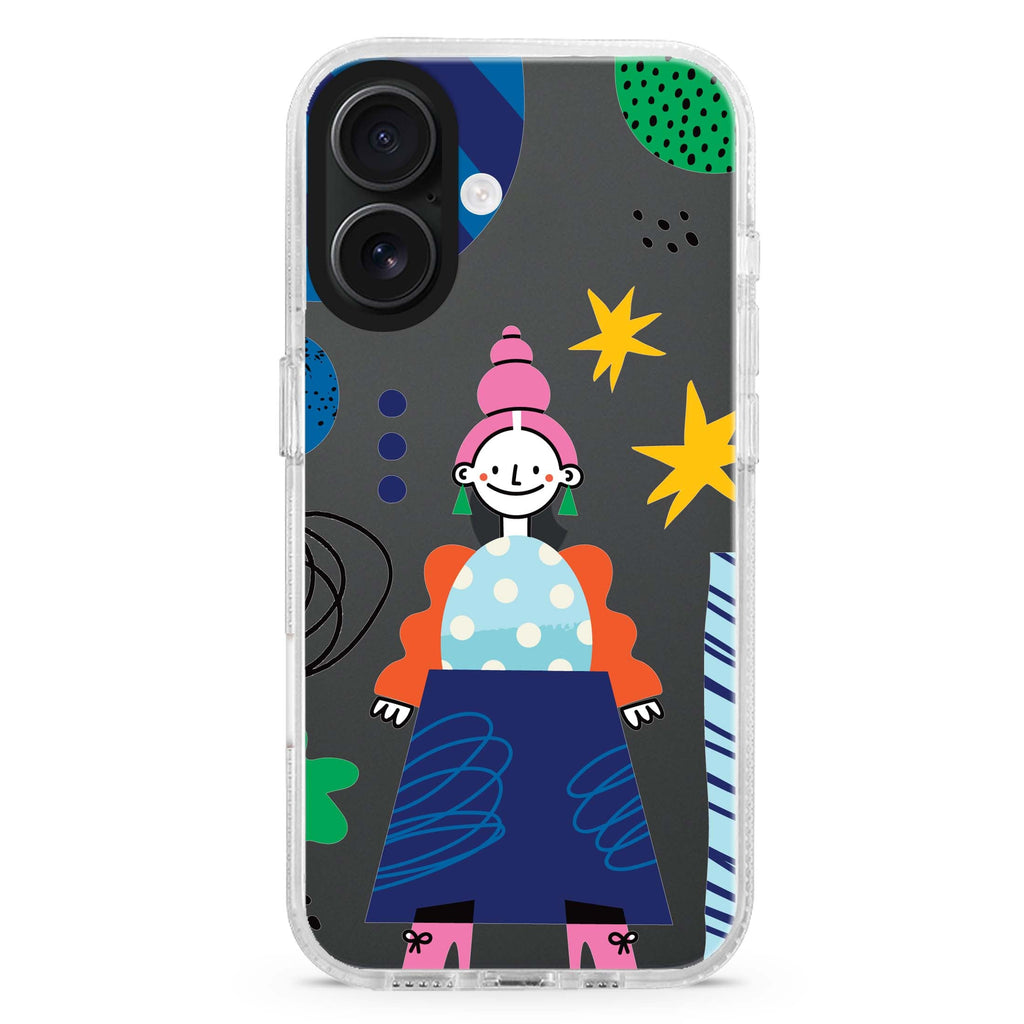 Abstract People Style 4 iPhone 16 and 16 Plus ultra clear case, transparent abstract pattern, front product view