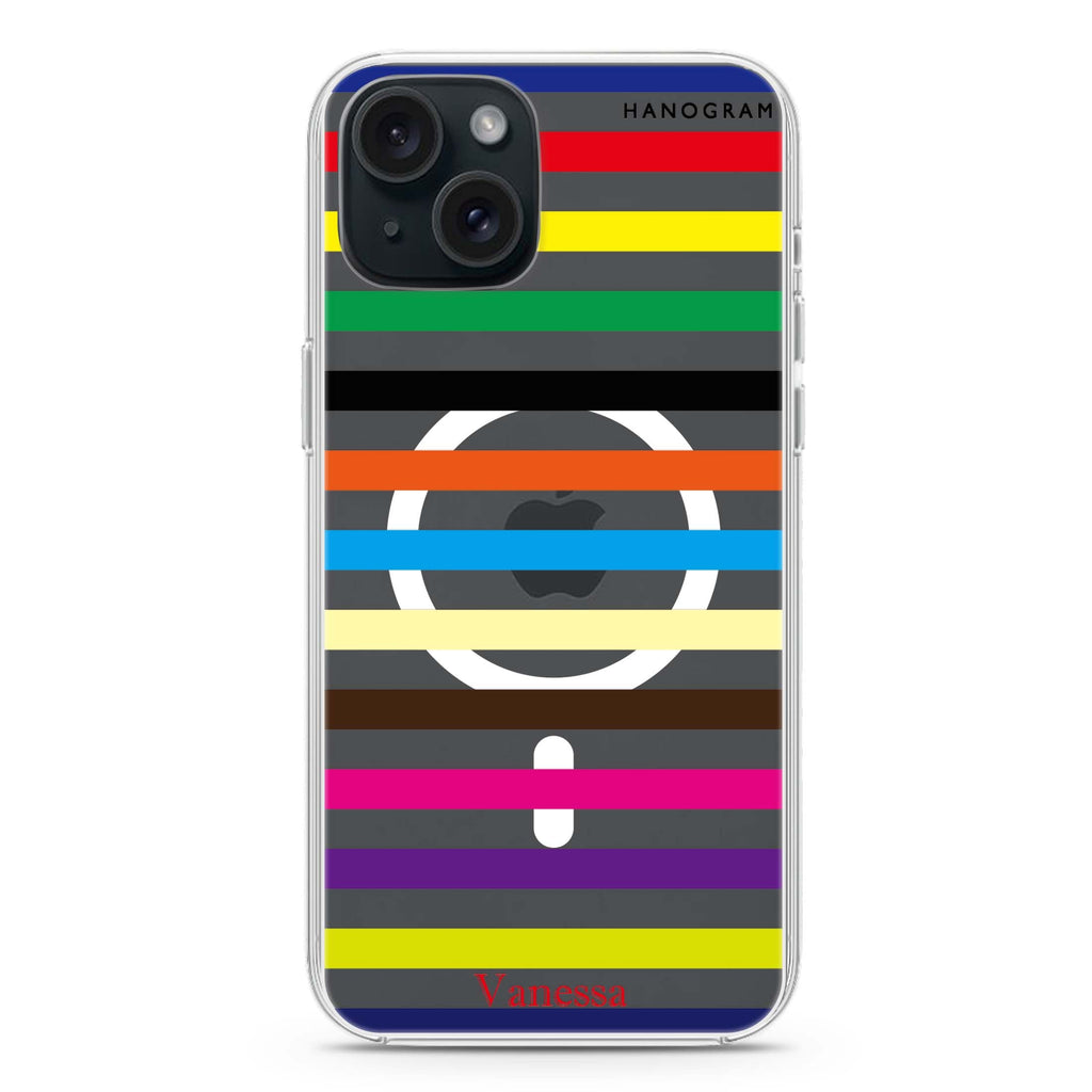 colorful stripe iPhone 15 Plus MagSafe Compatible Ultra Clear Case