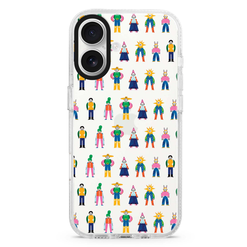 Abstract People Family iPhone 16 and 16 Plus ultra clear case, transparent abstract pattern, front product view