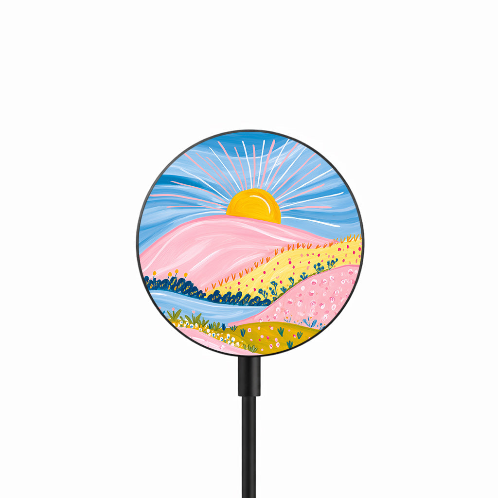 Pastel Sunrise Fields 25W Qi2.2 magnetic wireless charger front view
