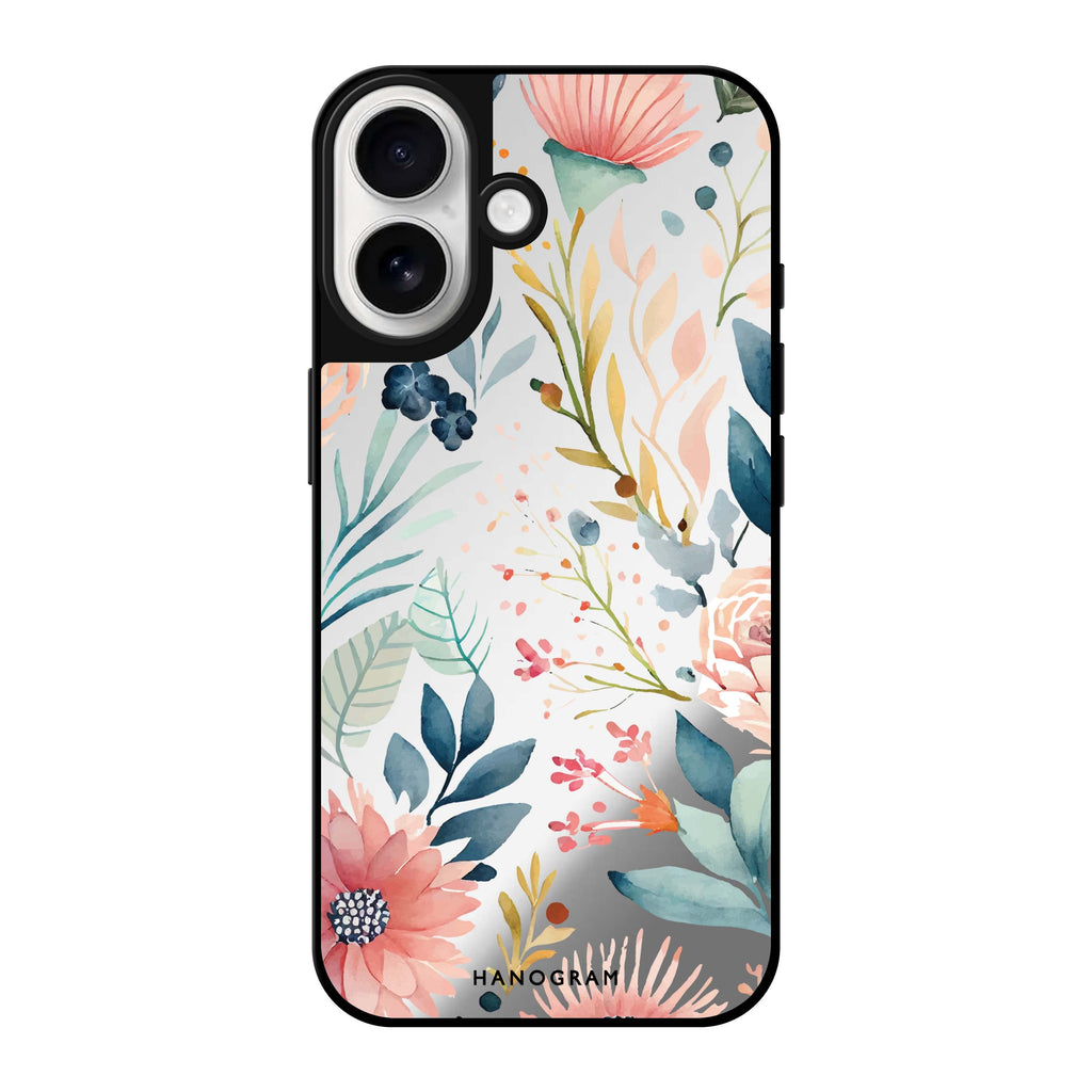 Reflective iPhone 16 Mirror Case –Floral Pattern Design
