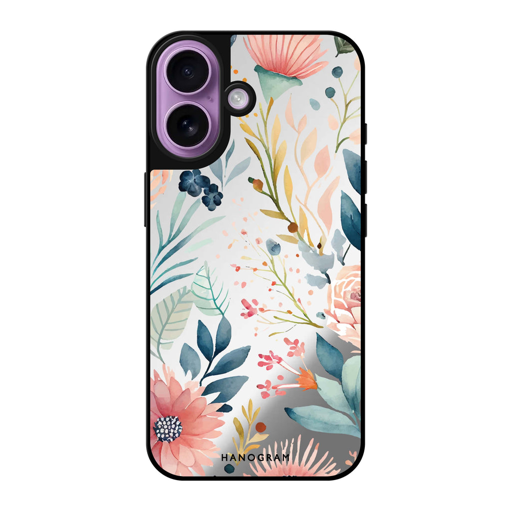 Reflective iPhone 16 Mirror Case –Floral Pattern Design