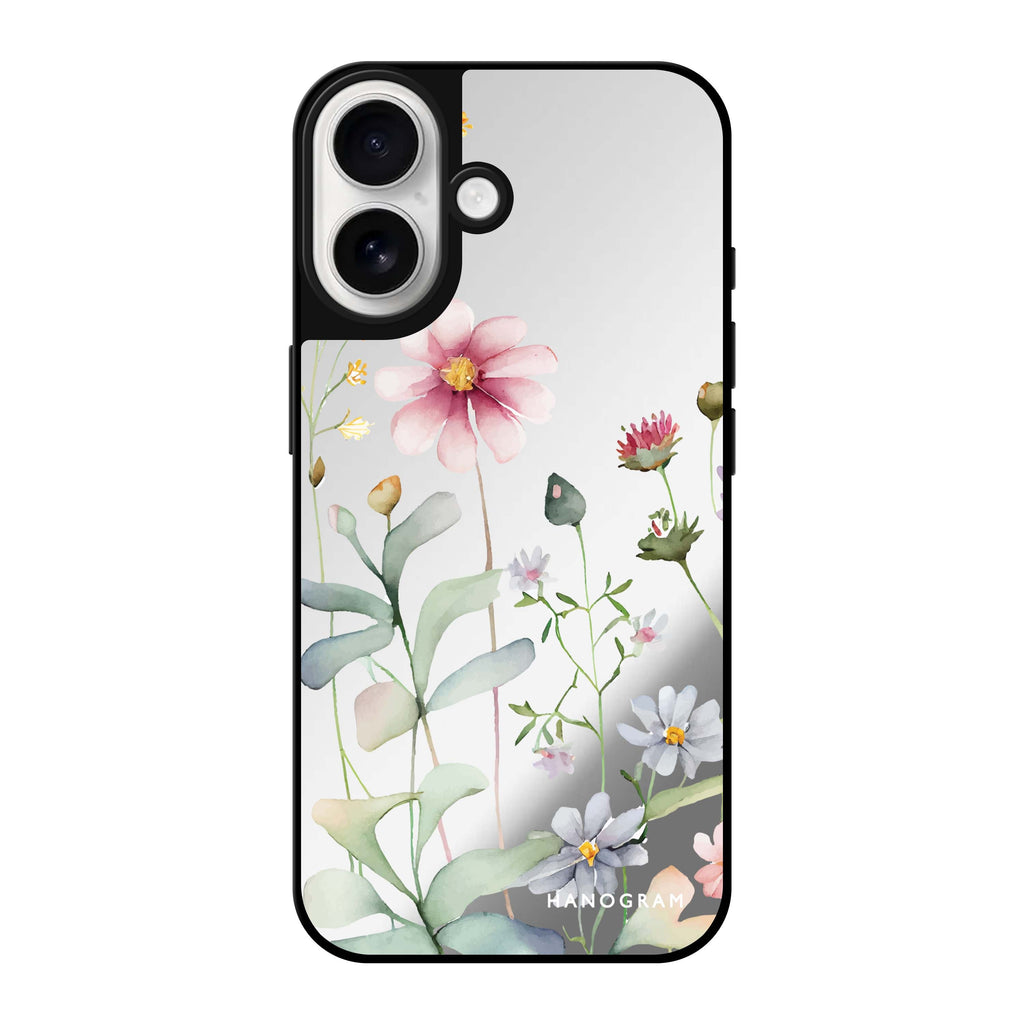 Reflective iPhone 16 Mirror Case –Floral Design