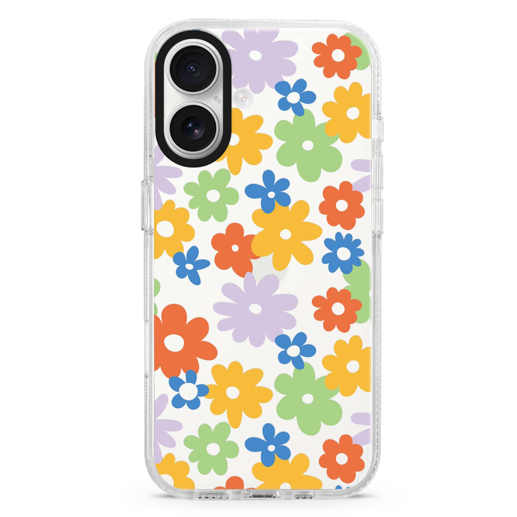 Flowers Style 7 iPhone 16 and 16 Plus ultra clear case, transparent floral artwork, front product view