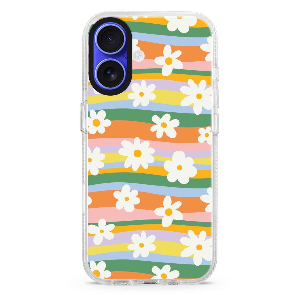 Flowers Style 2 iPhone 16 and 16 Plus ultra clear case, transparent floral artwork, front product view