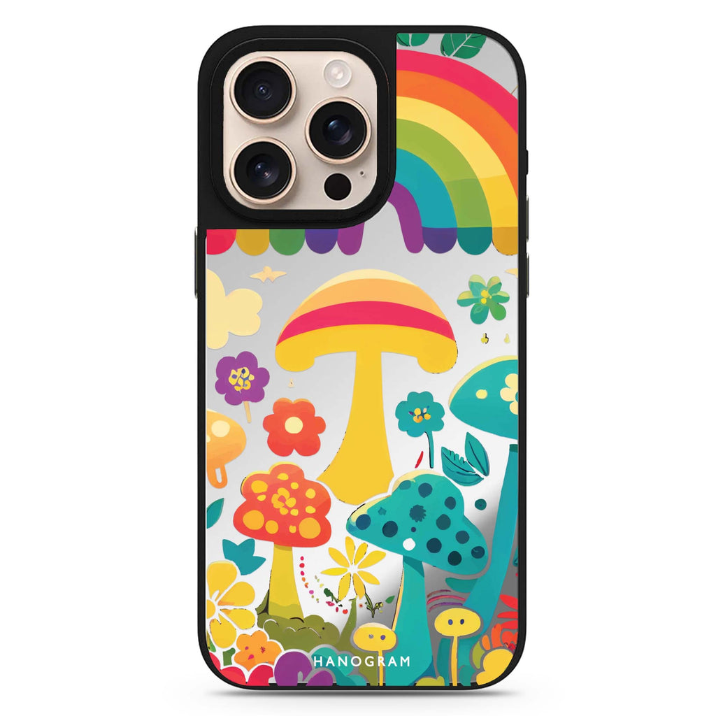 Rainbow Mushroom Garden floral design iPhone 16/15/14 Pro Max & Pro mirror case