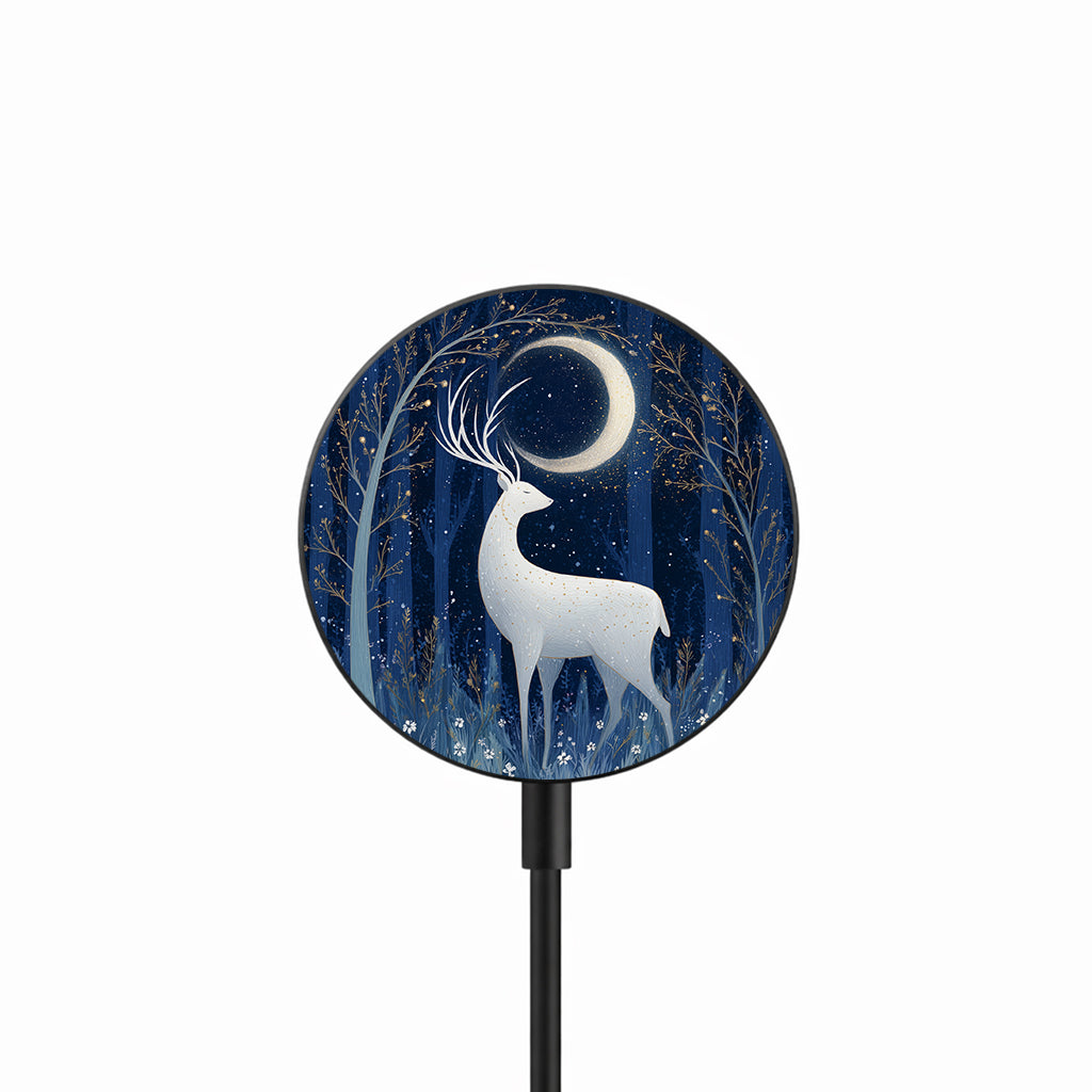 Moonlit White Deer 25W Qi2.2 magnetic wireless charger front view