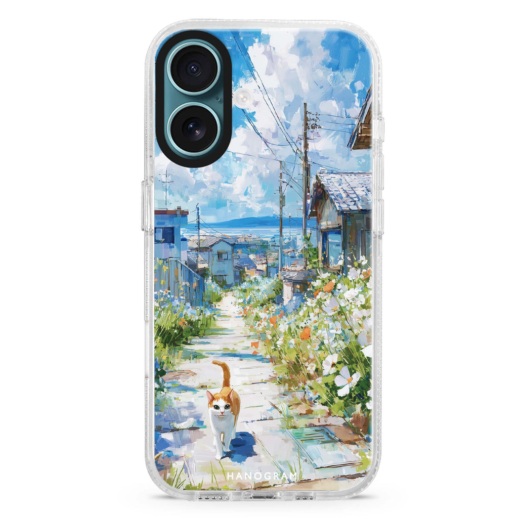 Flowers by the Path iPhone 16 and 16 Plus ultra clear case, transparent floral artwork, front product view