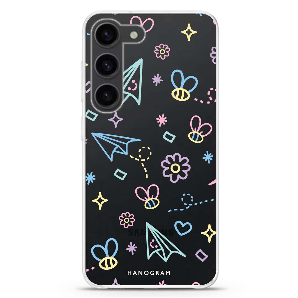 Playful Patterns ultra-clear case for Samsung Galaxy S23/S22, front view