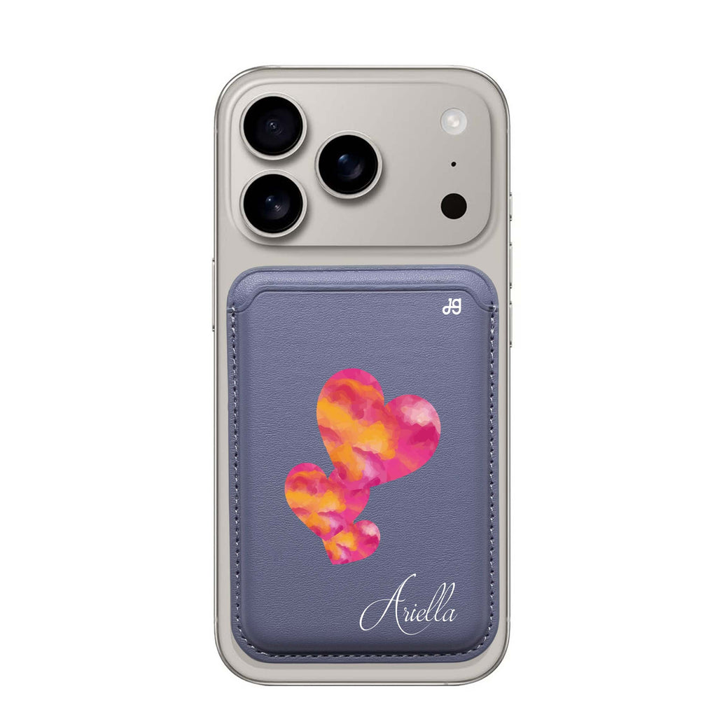 Red Hearts custom name MagSafe wallet for iPhone, personalized magnetic card holder, main view