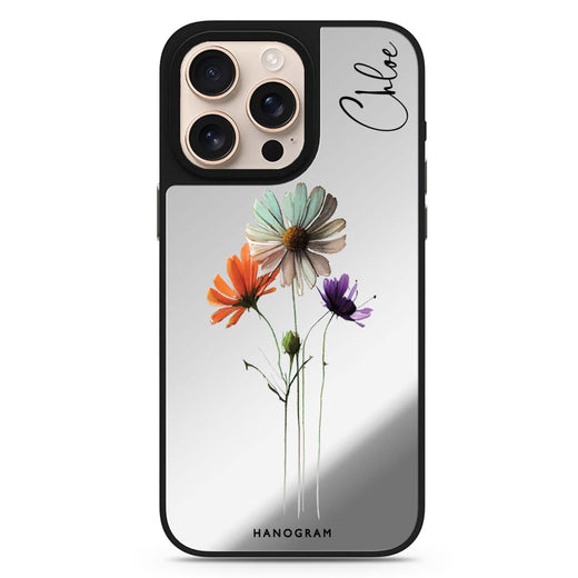 A Watercolour Floral personalized name floral design iPhone 16/15/14 Pro Max & Pro mirror case