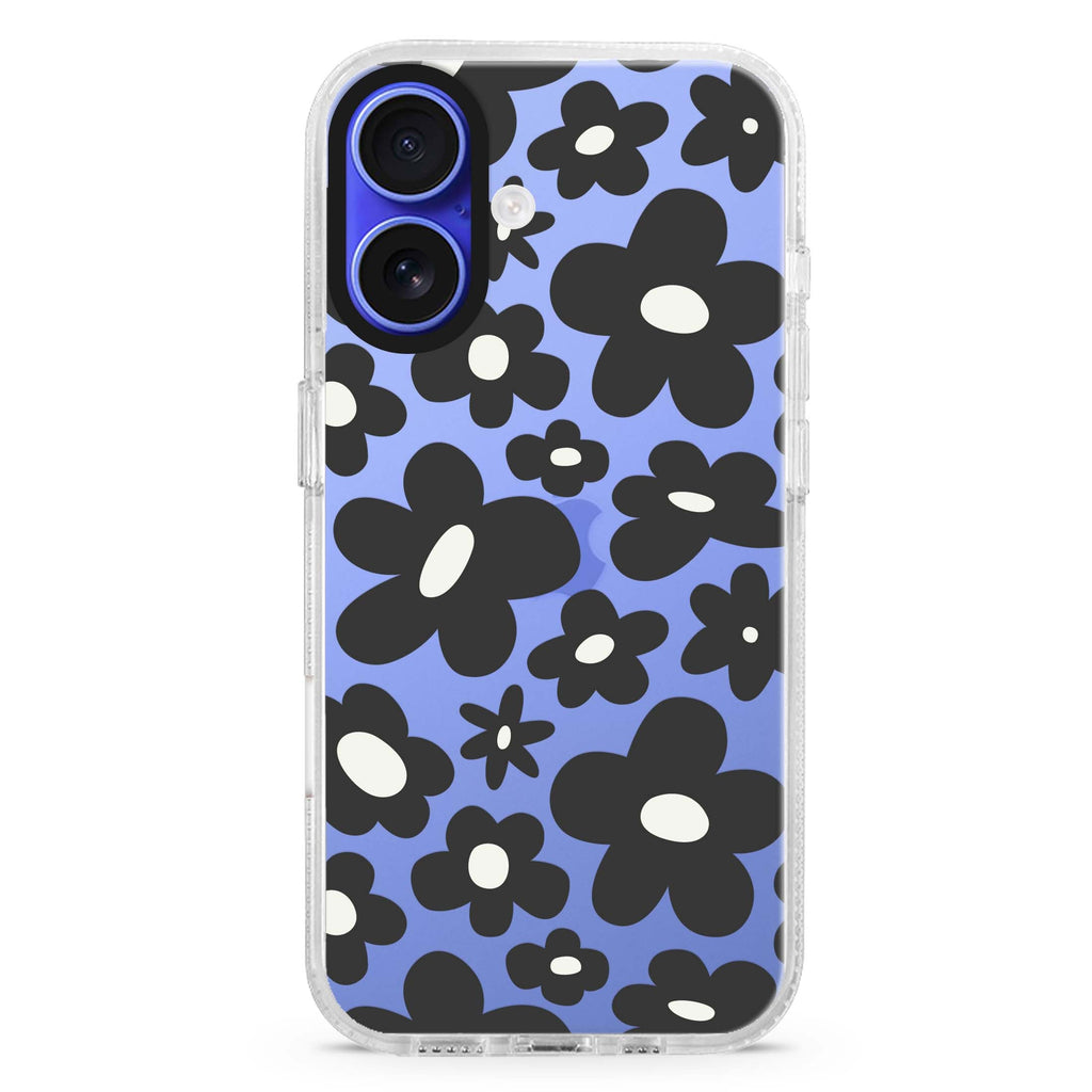 Flowers Style 3 iPhone 16 and 16 Plus ultra clear case, transparent floral artwork, front product view