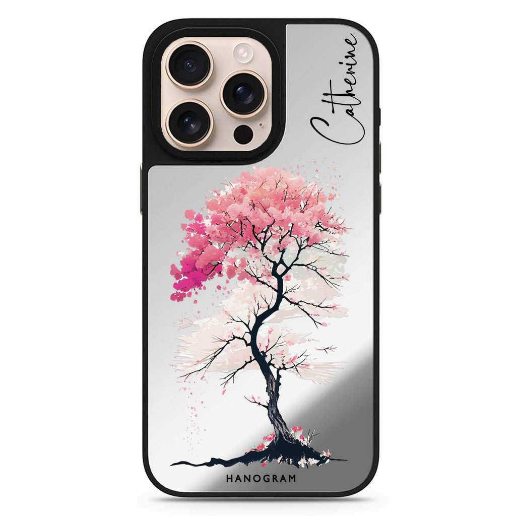 A Cherry Tree personalized name floral design iPhone 16/15/14 Pro Max & Pro mirror case