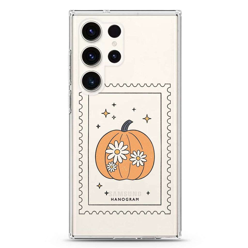 Postmarked Pumpkin Samsung Galaxy Ultra Clear Case — front view